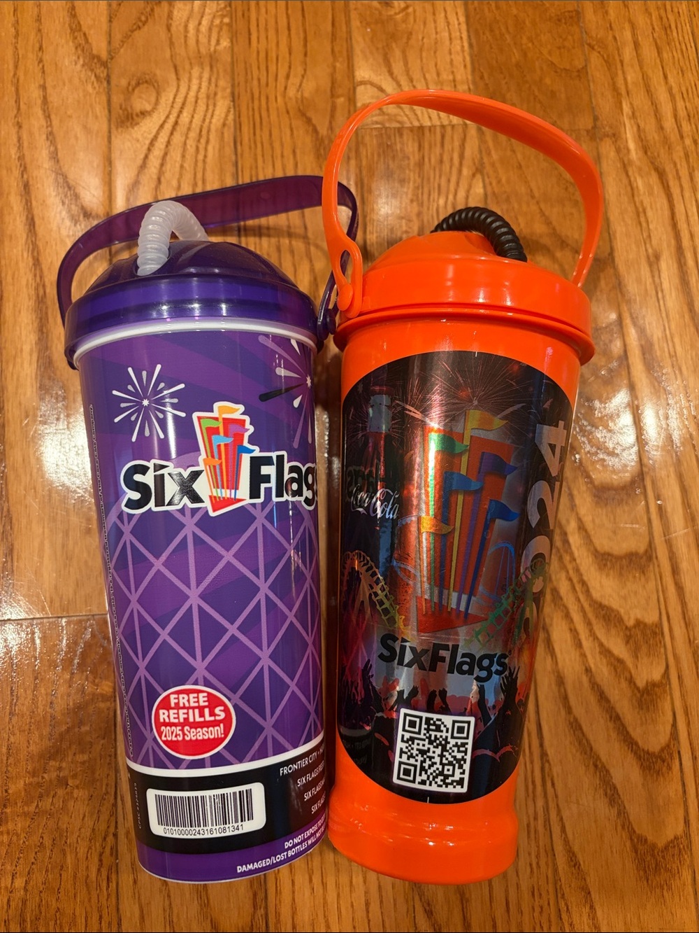 Six Flags Refillable Park Cups - Purple & Orange from 2025 & 2024